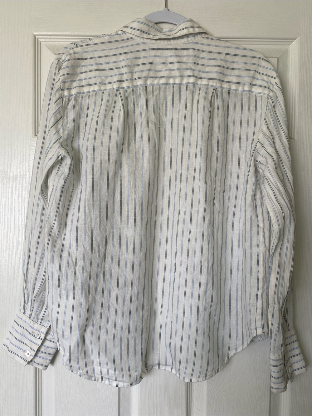 Reformation Preston Linen Shirt in Blue Jersey Stripe - Picture 7 of 11